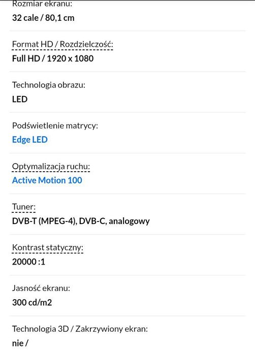TELEWIZOR SHARP 32 cale - cienka ramka, pilot, podstawka