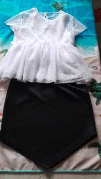 Zestaw  galowy biała bluzeczka ,czarna spódniczka  134/140cm