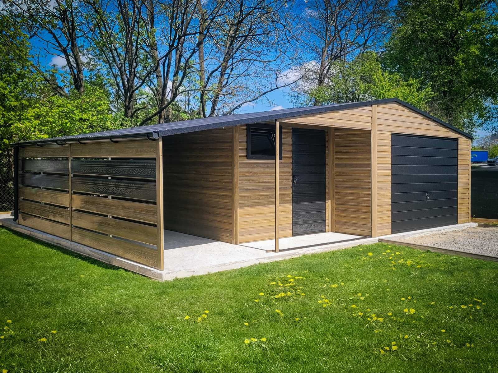 Garaż blaszany 6,5x5 z wiatą 2,5m i pom, gospodarczym, winchester