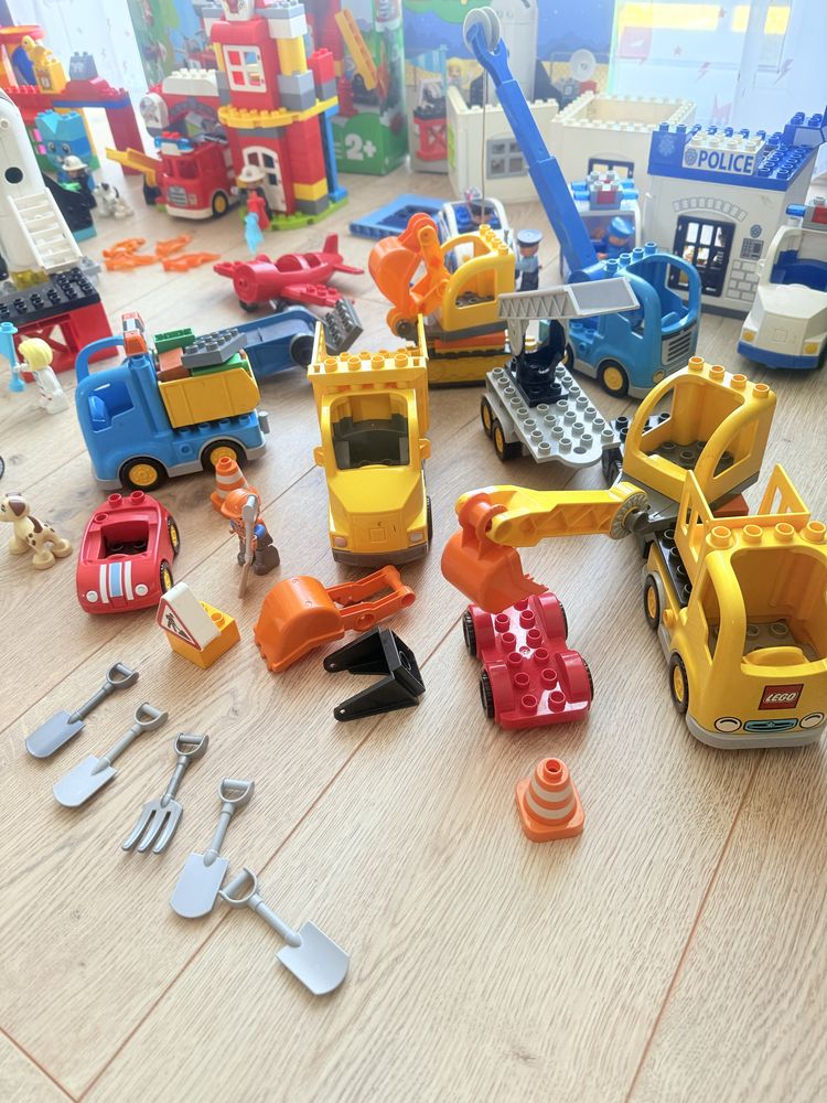 Ogromny zestaw lego duplo policja straż śmieciarka koparka rakieta zoo