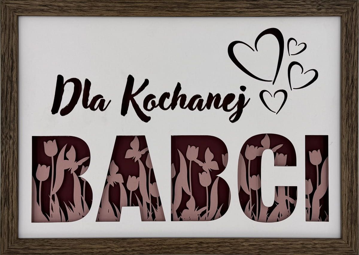 Ramka 3D shadow box Dla Kochanej Babci Tulipany 32x23