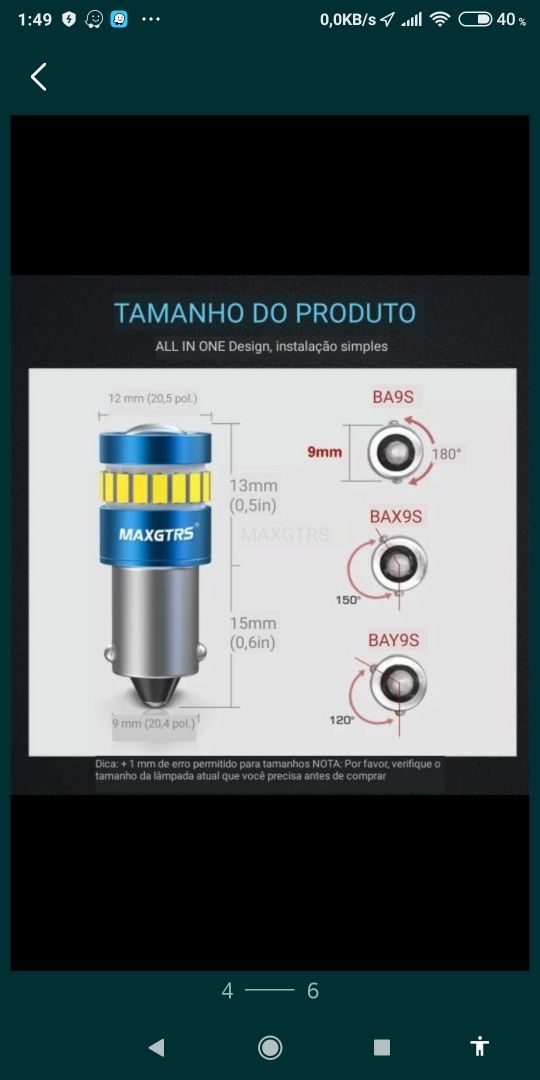 Lâmpadas led h21w para luzes de marcha atrás