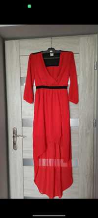 Sukienka czerwona długa vero moda z rozcięciem