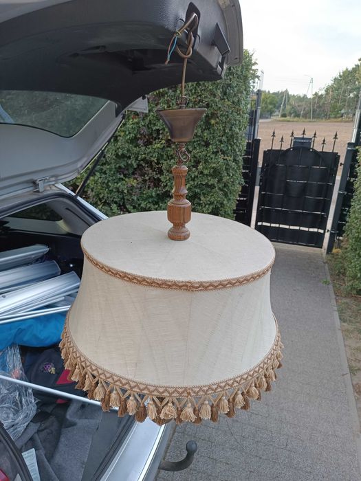 lampa wisząca drewniana abażur stara prl vintage