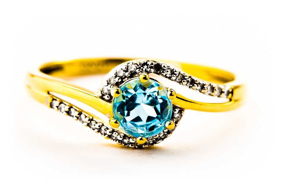 Złoty Pierścionek - APART 2359zł - 14K - 1,80g - TOPAZ I DIAMENTY