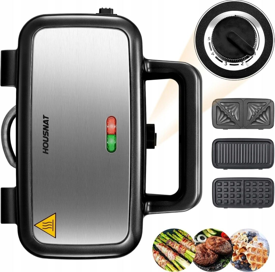 3W1 Opiekacz Gofrownica HOUSNAT AK-A036 czarny 1200 W