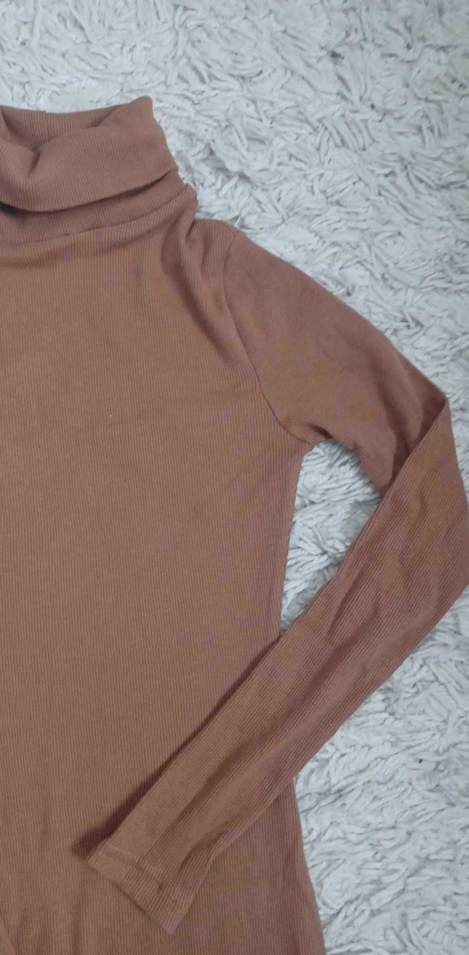 Sukienka prazkowana camel karmelowa xs s wassyl midi golf z golfem