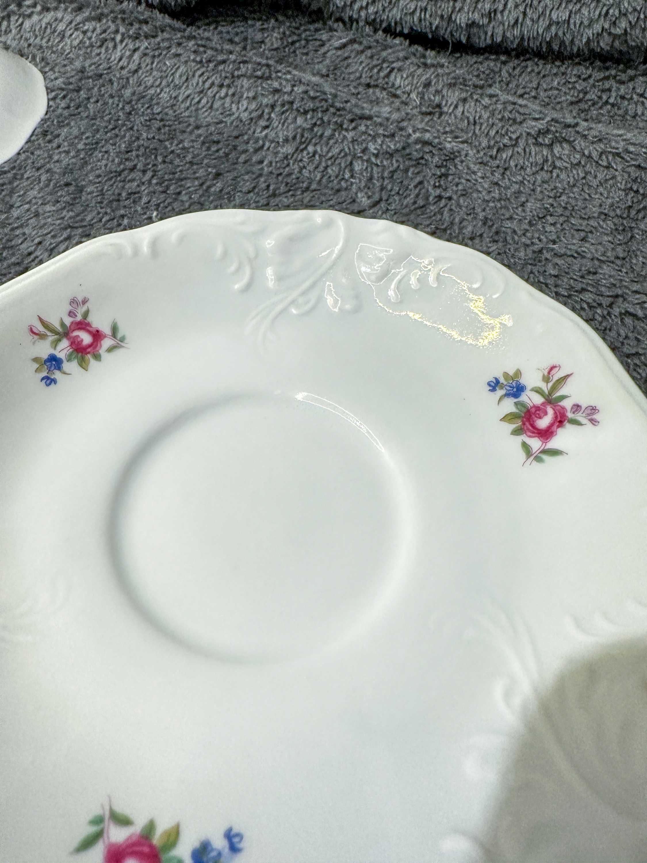 Serwis kawowy Wałbrzych – Fryderyka, kwiaty, turkus, porcelana 23 el.