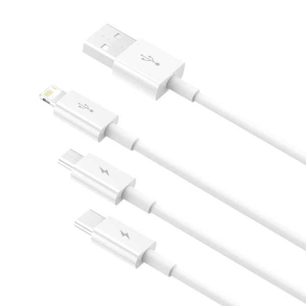 Kabel Baseus 3in1 USB-A - USB-C / Lightning / micro USB 0,5 m - biały