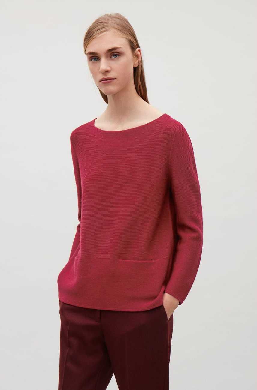 Niesamowity sweter Cos 100% wełna S Bardzo ładny jagodowy kolor