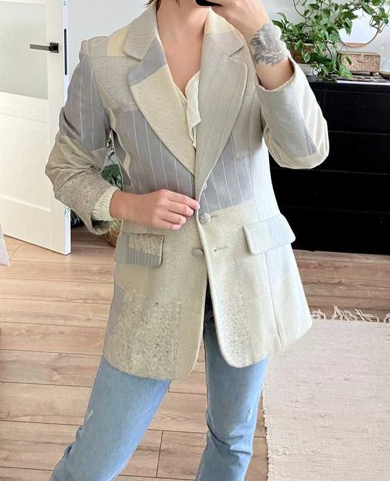 Marynarka wełna kaszmir premium vintage żakiet we wzory patchwork