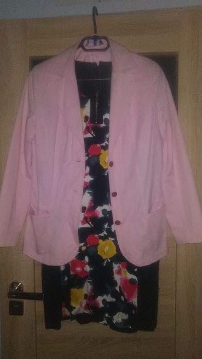 Elegancka sukienka w kwiaty czarna r 42-44 żakiet marynarka