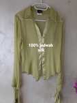 Jedwabna bluzka Just Cavalli seledynowa ozdobne mankiety 36 38