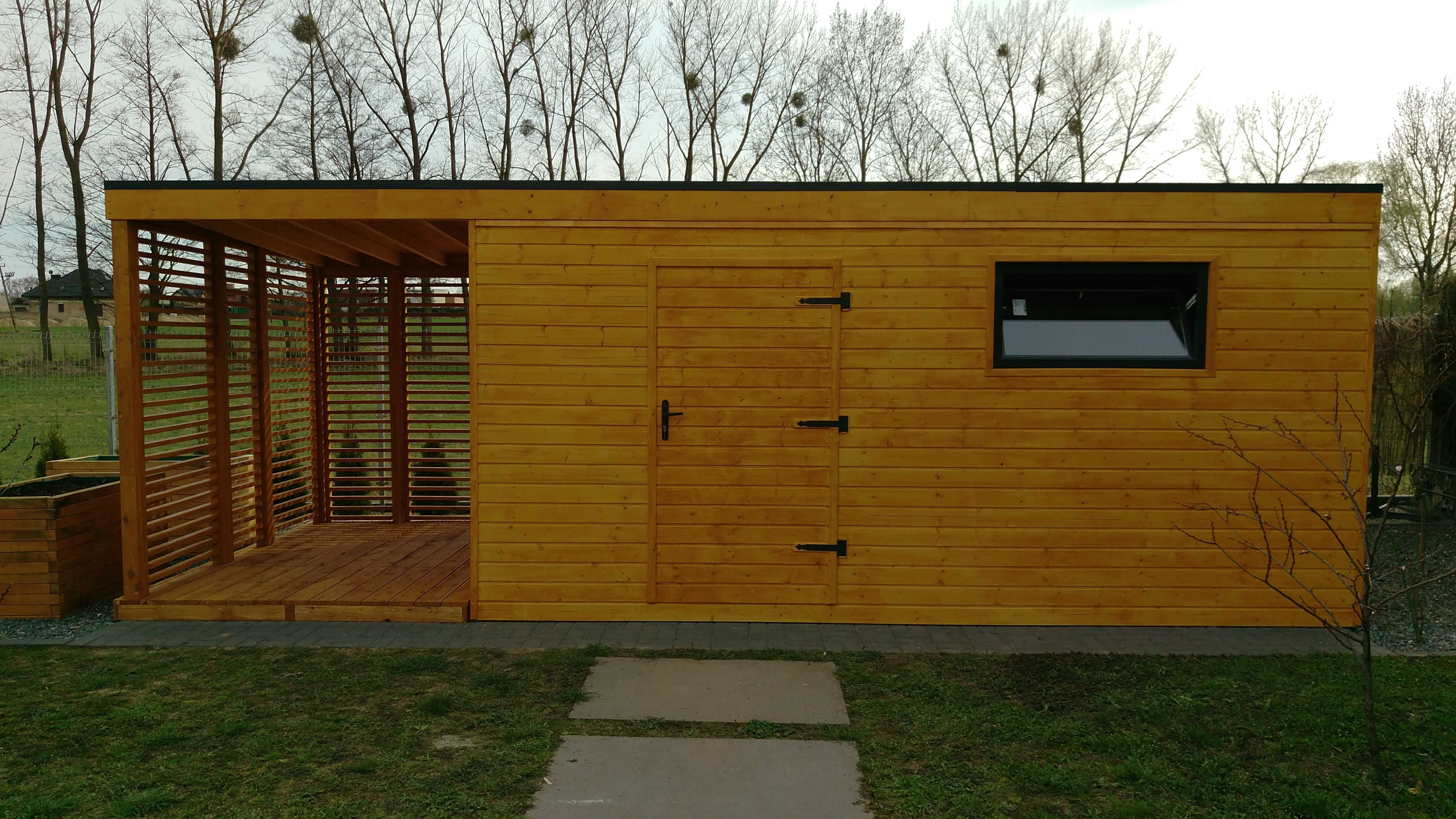 Domek narzędziowy - Alex 7 m x 3 m z drewutnia i podłogą