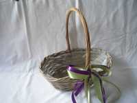 Koszyk wiklinowy prezentowy na cukierki doniczki roślinki Beżowo-szary