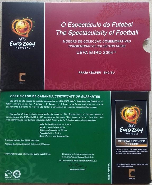 Moedas de colecçaõ UEFA Euro 2004 Prata BNC-Produto Oficial