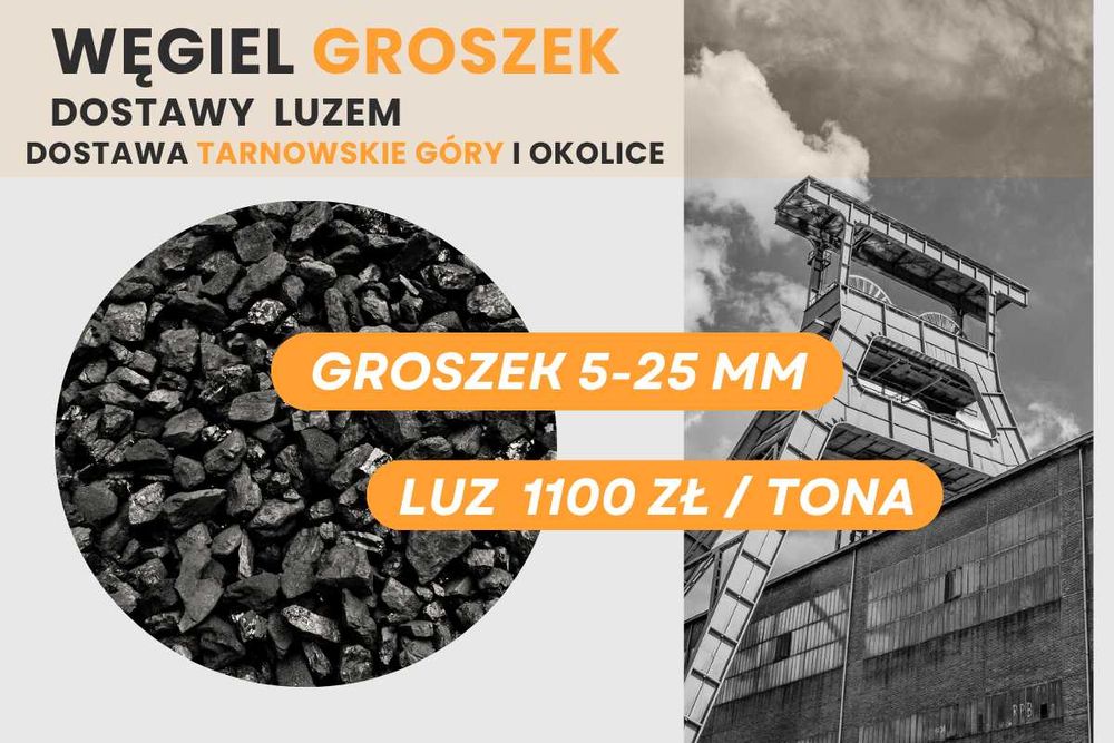 Polski Węgiel 26-28MJ Ekogroszek Bercik LUZEM - Dostawy od 2 TON