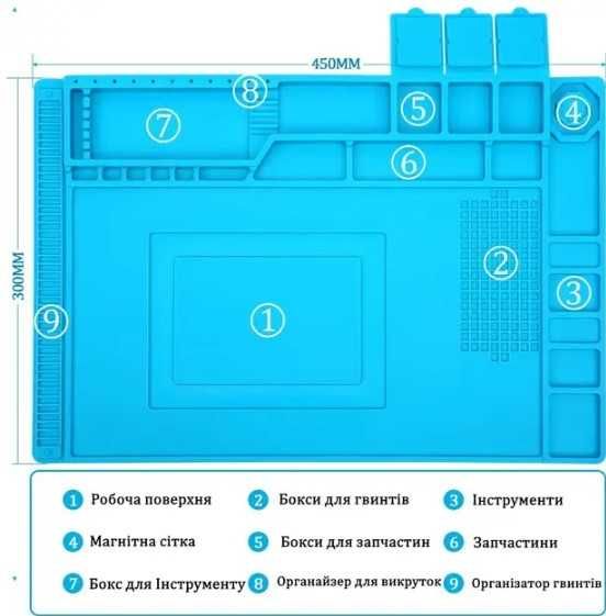 Термостійкий килимок для пайки великий силіконовий коврик TE-501 45x30