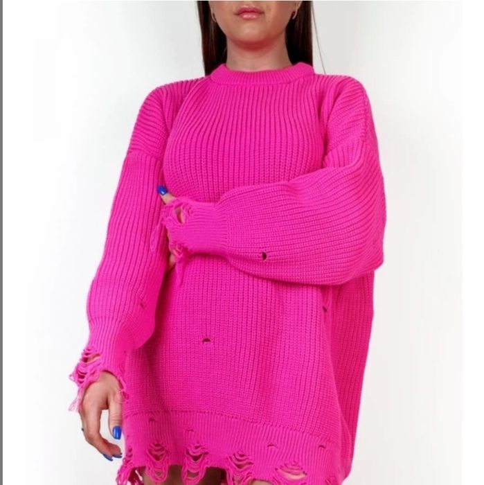 Рваний трендовий светр-туніка оверсайз