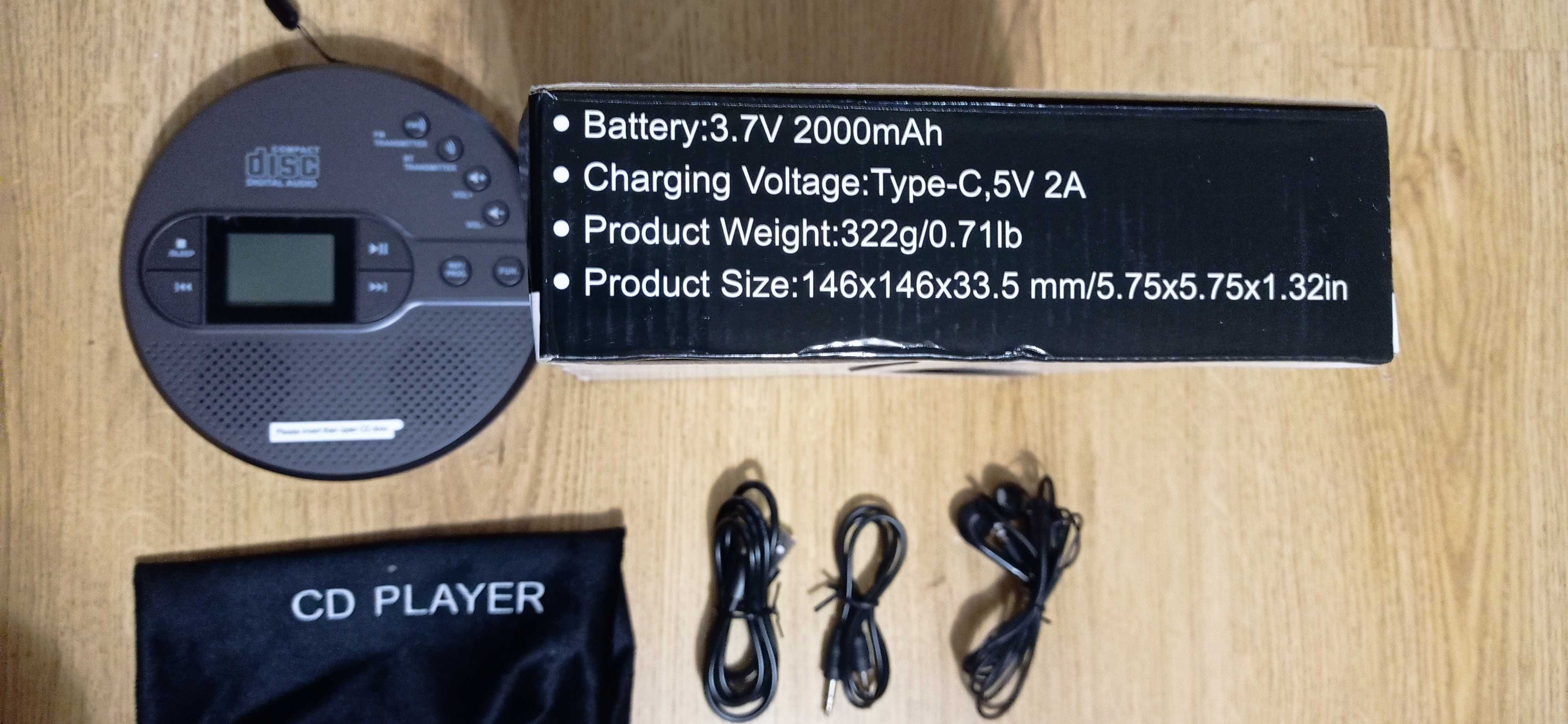 CD-програвач з Bluetooth, акумуляторною батареєю, FM/USB/AUX