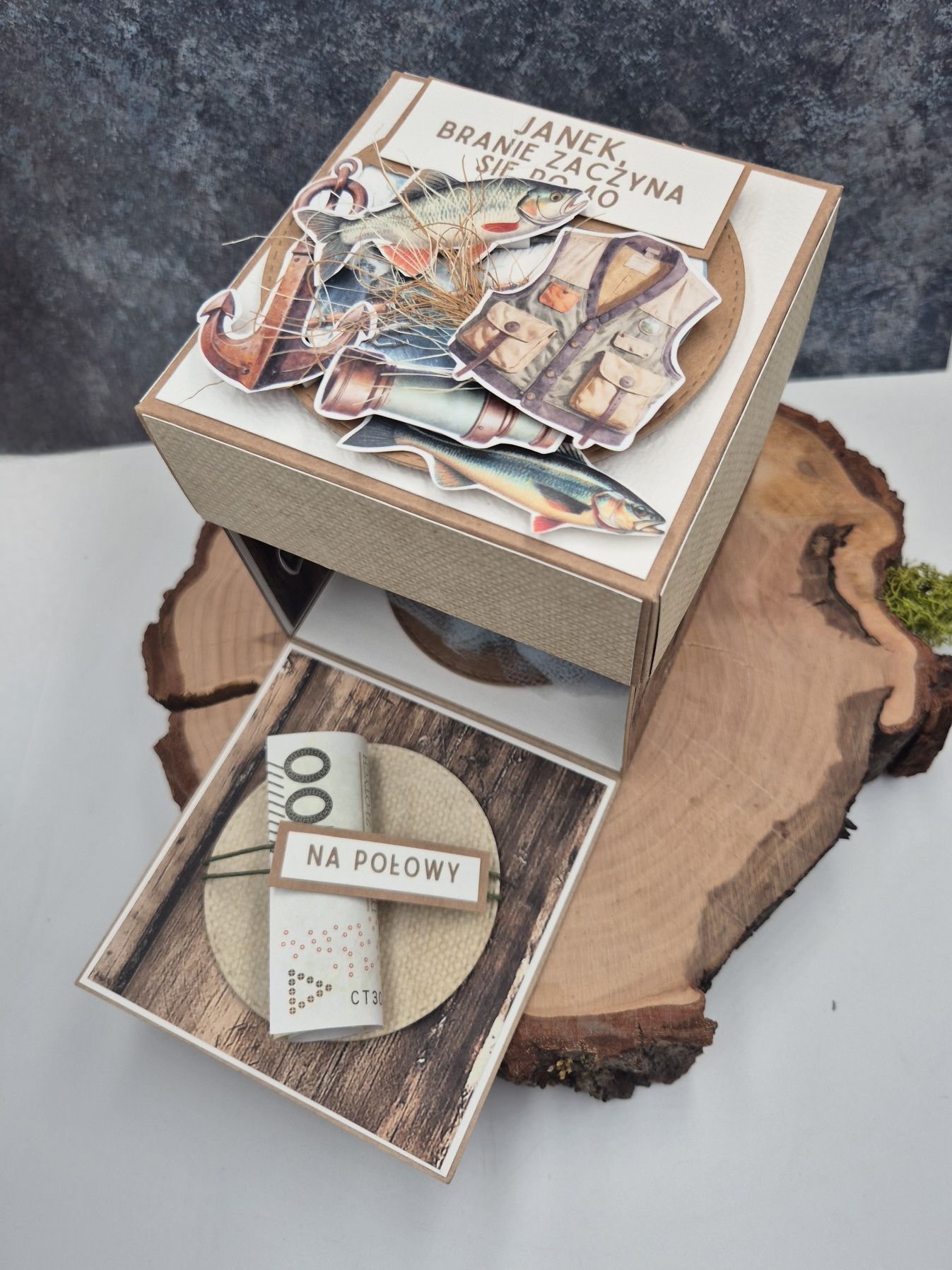 Exploding box super prezent wędkarz urodziny DOWOLNA LICZBA