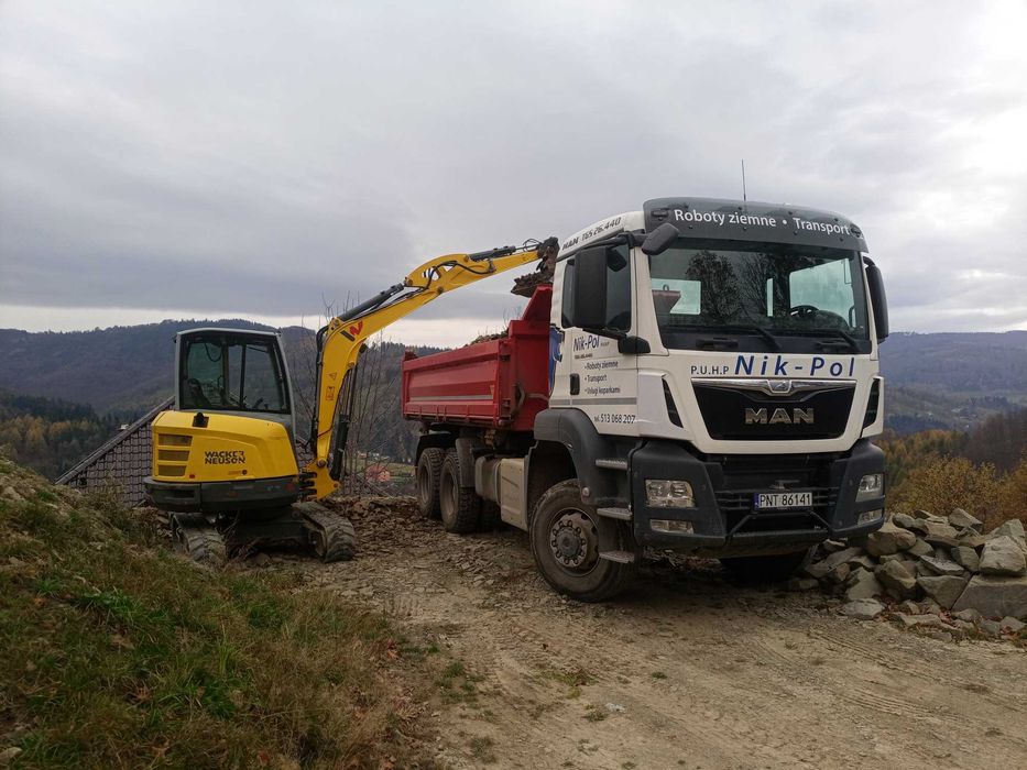 Roboty ziemne  koparki, mini Koparka, Wywrotki transport wyburzenia