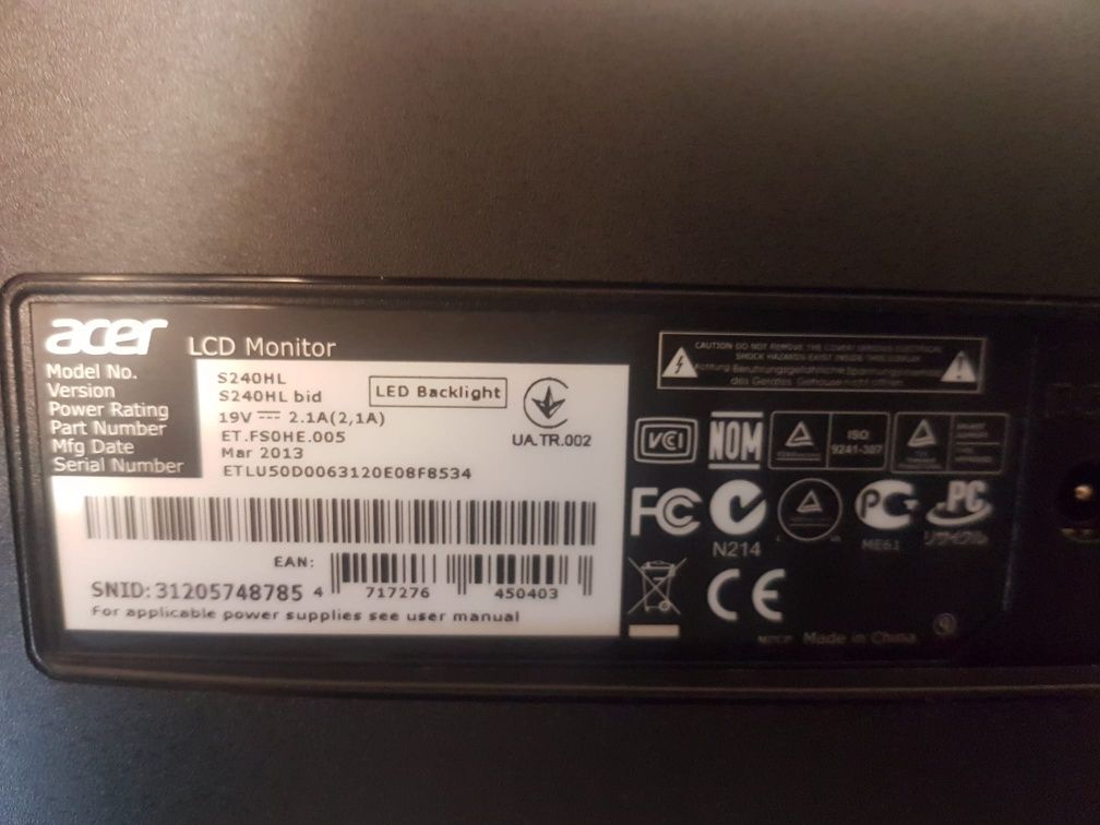 Monitor Acer baz zasilacza