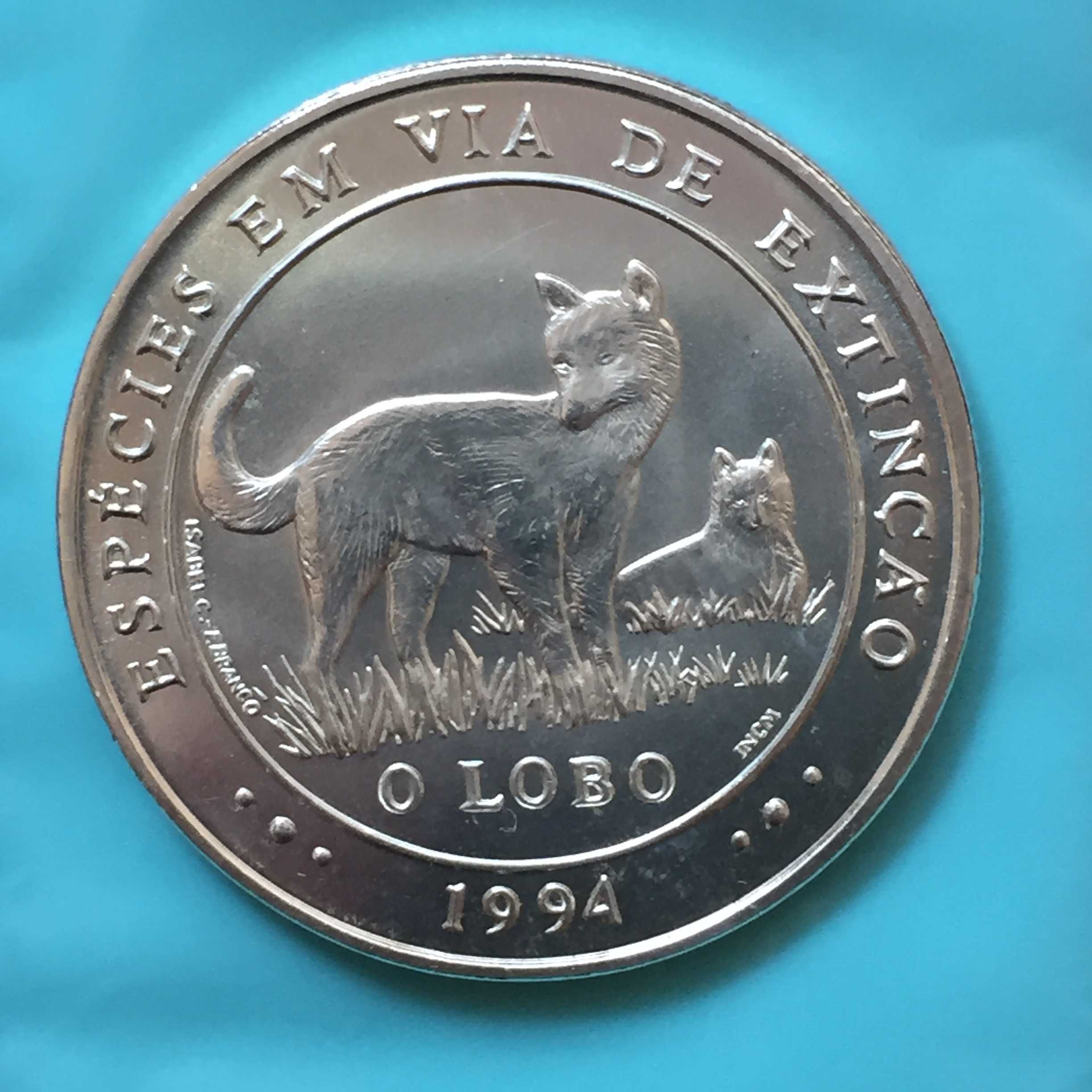 moeda 1000 Escudos 1994 - O LOBO - ESPECIES EM VIA DE EXTINÇÃO - prata