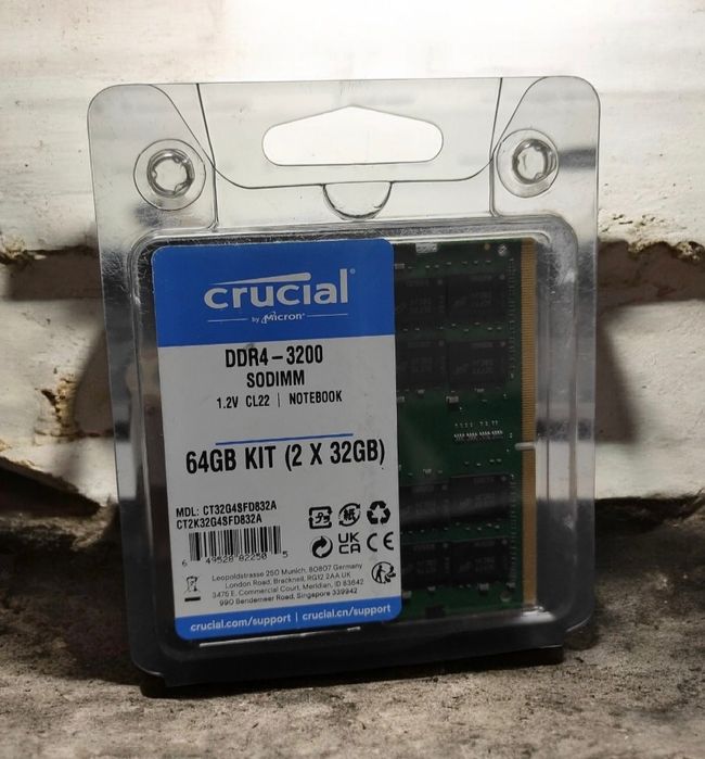Na Lewara Pamięć RAM Crucial DDR4 64gb KIT 2x32gb SODIMM CL22