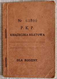 Stara książeczka biletowa PKP dla rodziny 1939 rok kolej