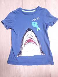 Koszulka z odwracanym cekinami, rekin i rybka, r. 116 H&M plus gratis