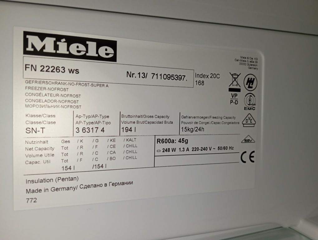 Морозильная камера Miele No-Frost 194л INVERTER ANDROID из Германии