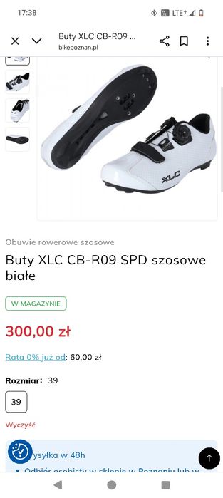 Buty XLC CB-R09 SPD szosowe białe rozmiar 41 długość wkładki 36 nowe