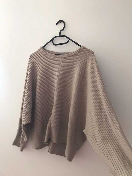 Oversize sweterek beżowy bluza prążkowany duży sweter M&S 42XL