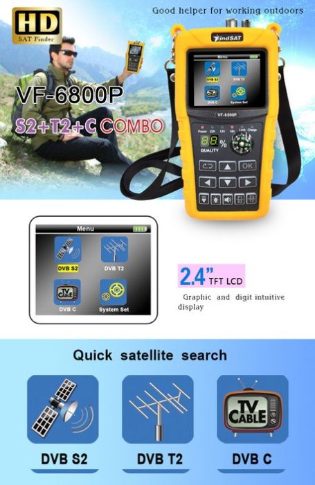 VF-6800 спутниковый Finder Meter Dvb-T2/DVB S2/DVB C Combo Sat Finder