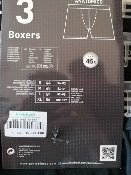 3 Boxers de rapaz/homem, Punto Blanco, T 44 (S) em algodão