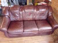Sofa drewno/skóra 3-osobowa