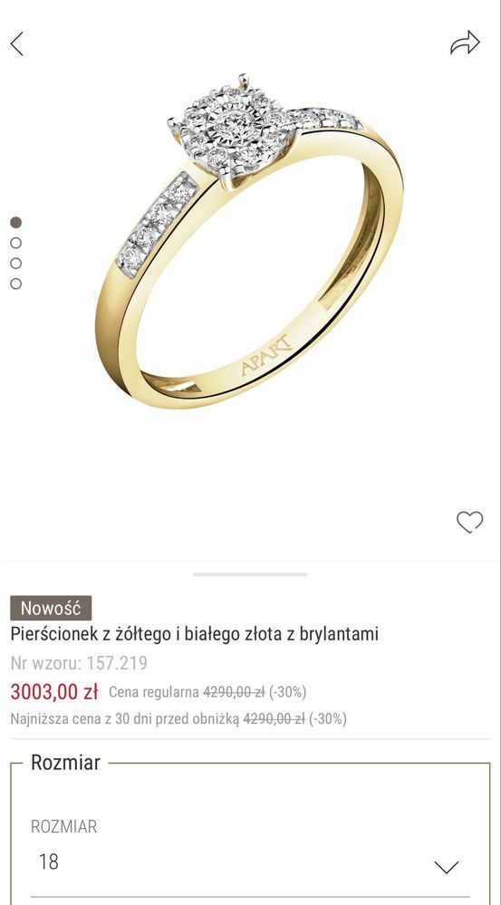 APART złoty pierścionek z brylantami - 0,21 ct - próba 585
