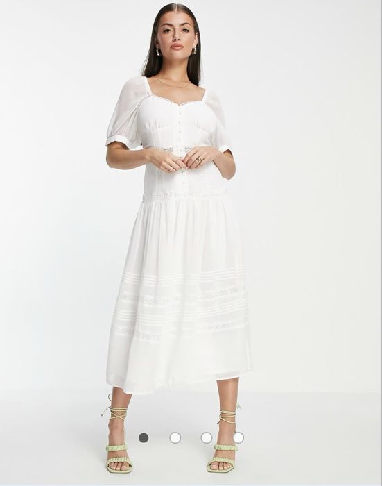 Asos biala sukienka maxi retro pinup aeterie koronkowa slubXS 34