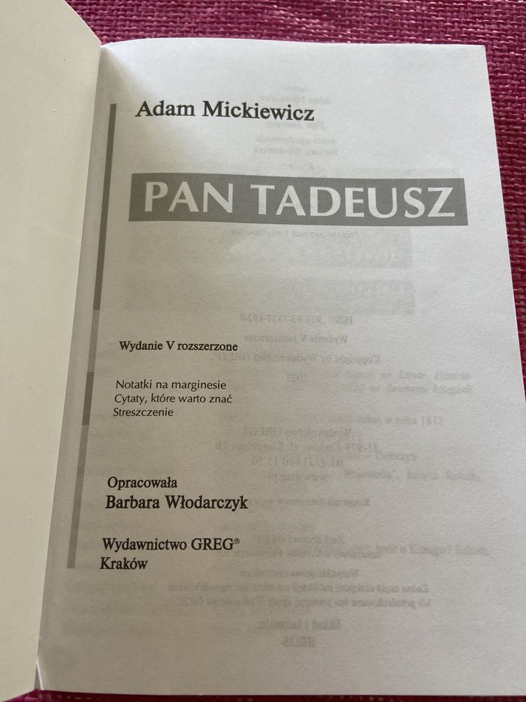 Pan Tadeusz Adam Mickiewicz Lektura z opracowaniem