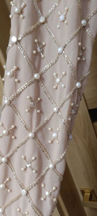 Sukienka suknia wieczorowa 36 S tiulowa zdobiona Asos długa maxi rękaw