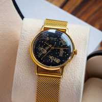 Męski zegarek w złotym kolorze Poljot przestrzeń