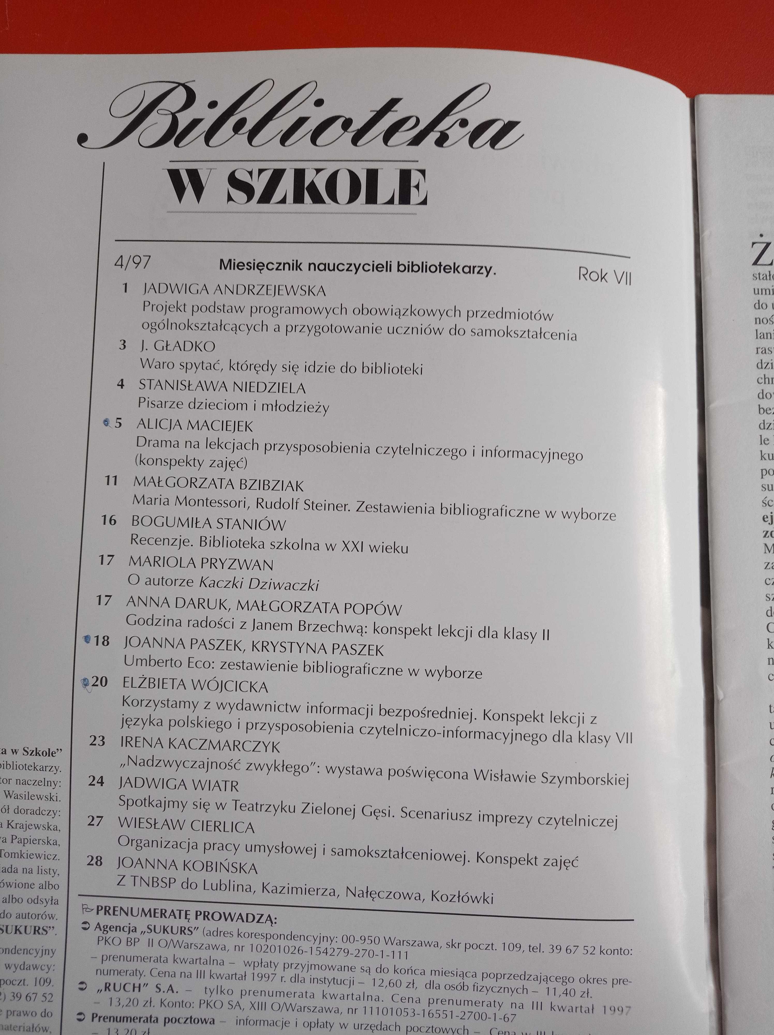 Biblioteka w szkole, nr 4/1997, kwiecień 1997