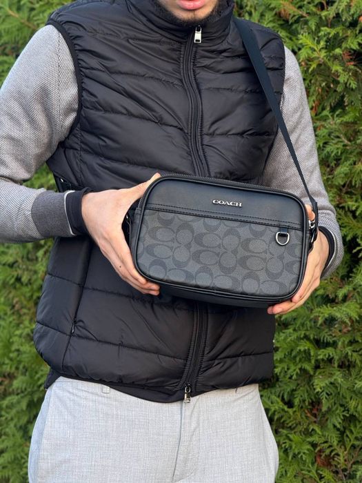 Сумка Coach чоловіча шкіряна сумка через плече Коач барсетка Коуч