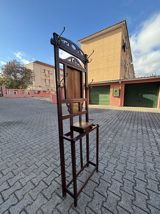 Bengaleiro Vintage antigo de madeira de Mogno c/ Azuleijo trabalhado