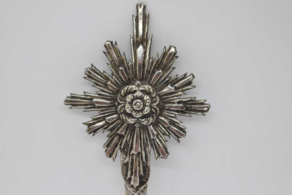 Arte Sacra Resplendor em Prata Floral 12 raios Antigo 8,5X17 altura cm