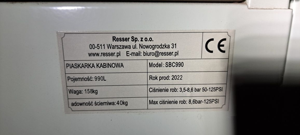 Piaskarka kabinowa Resser SBC990