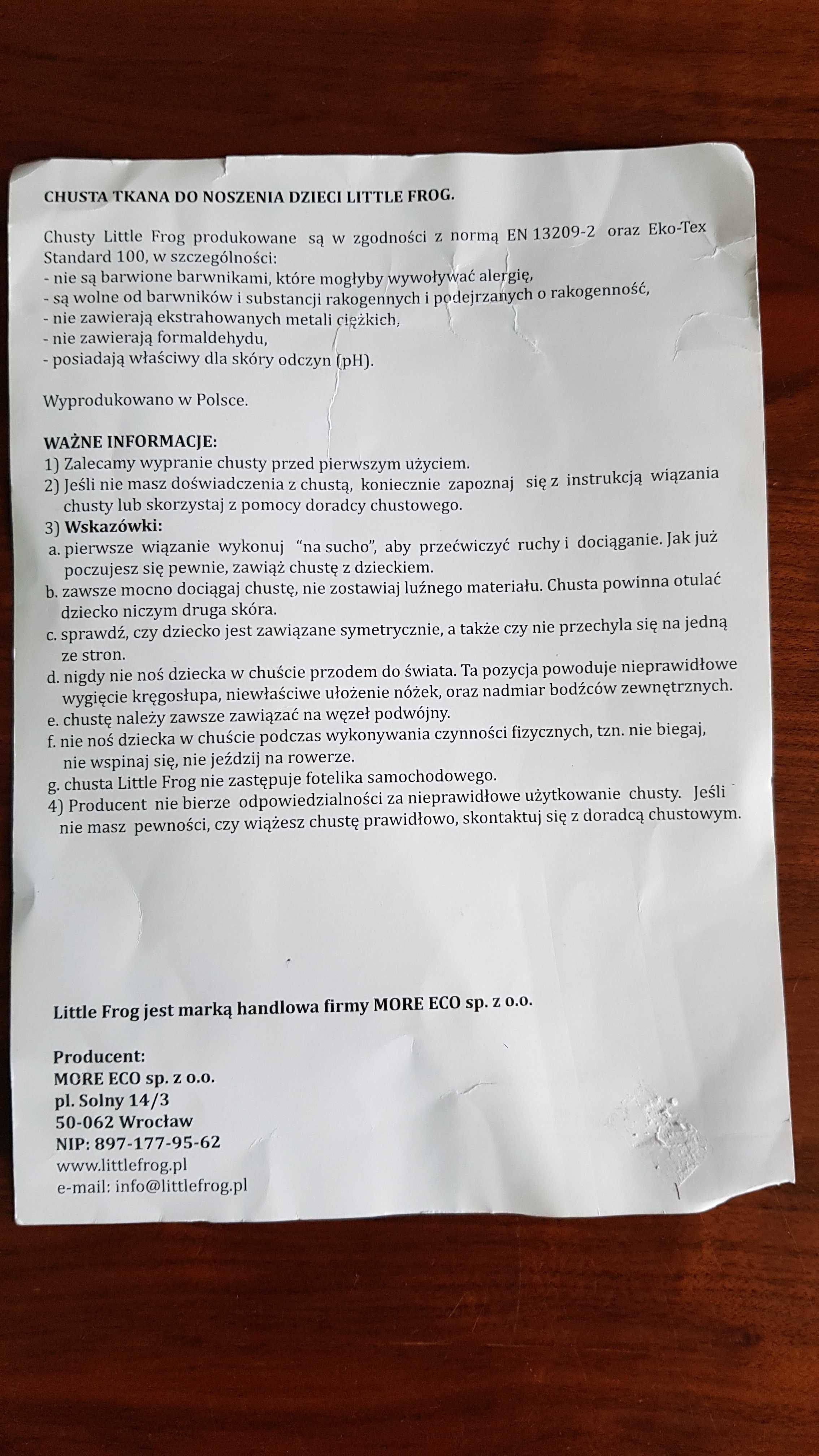 Chusta tkana do noszenia dzieci Little Frog Beryl, oryginalna