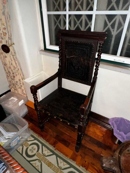 Mesa e Cadeiras de escritorio em madeira Vintage