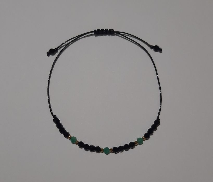 Handmade bransoletka szczęścia amazonit i czarny turmalin makrama